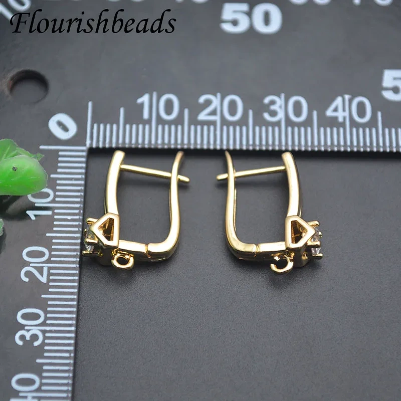 30pcs/lot 18K Gold Color Fastener Earring Hooks Paved CZ Beads Earwire Clasp Women Handmade DIY Jewelry Accessories