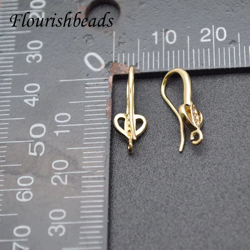 Real Gold Plating Heart Shape CZ Beads Paved Earring Hooks Accessories Open Jump Rings Jewelry Making Kit for DIY Earring 20pcs