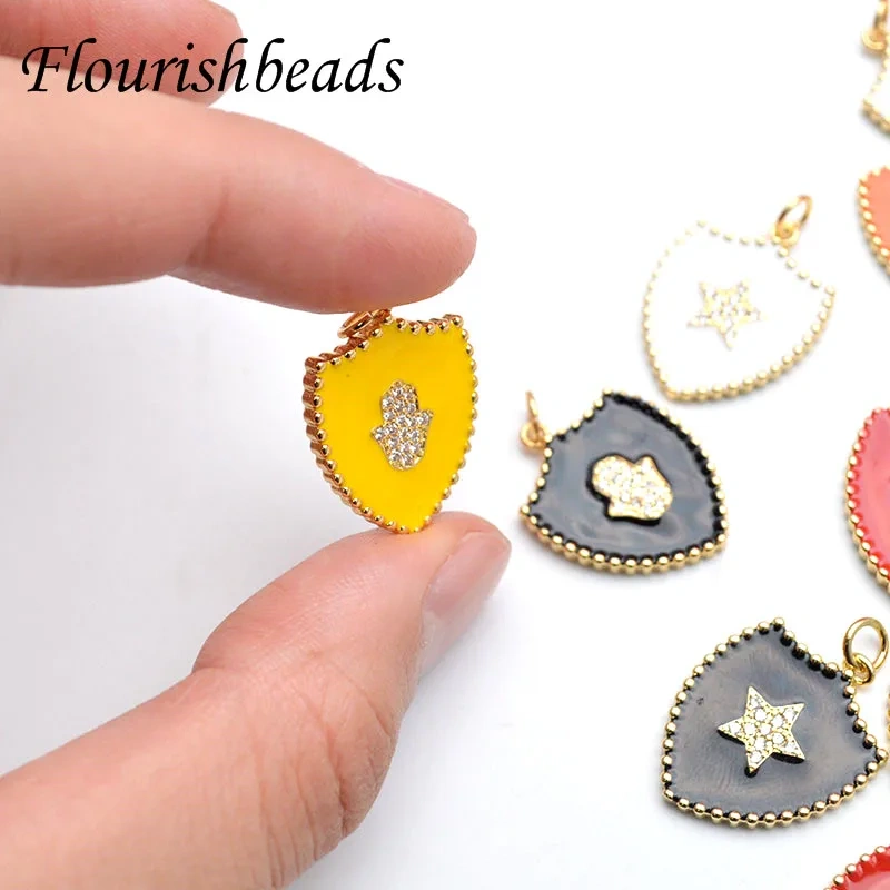 Drop Oil Colorful Enamel Moon Star hand  Heart  Shape Pendant Diy CZ Beads paved Charms for Jewelry Making