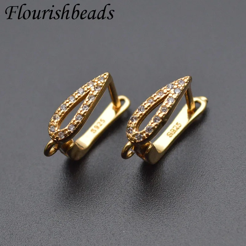 30pcs High Quality Nickle Free Gold Rhodium Color CZ Beads Paved Earring Hooks for Dangle Earrings Making Jewelry Findings