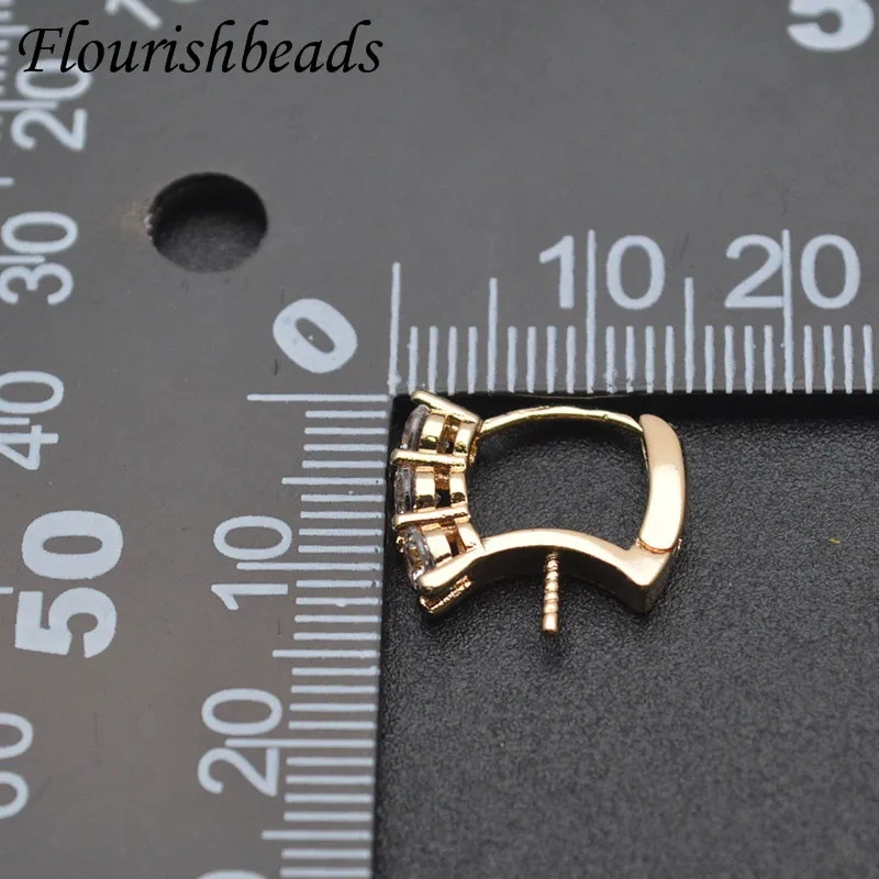 Real Gold Plating CZ Beads Paved Spiral Pin Style Fit Half Hole Beads Earring Stud Hooks Clasp for Jewelry Making 30pcs/lot