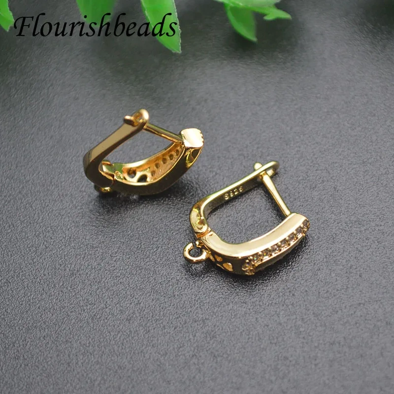 Metal Brass Gold Plated Paved Real CZ Beads Earring Hooks Clasp Schwenzy DIY Accessories Jewelry Making Supplier 30pcs/lot