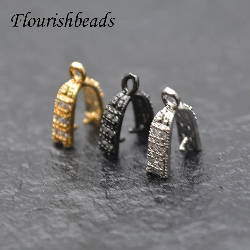 50pcs/lot CZ Beads Paved Handicraft Clamp Pinch Clip Charms Hooks Pendant Bails Accessories for DIY Earring Jewelry Making