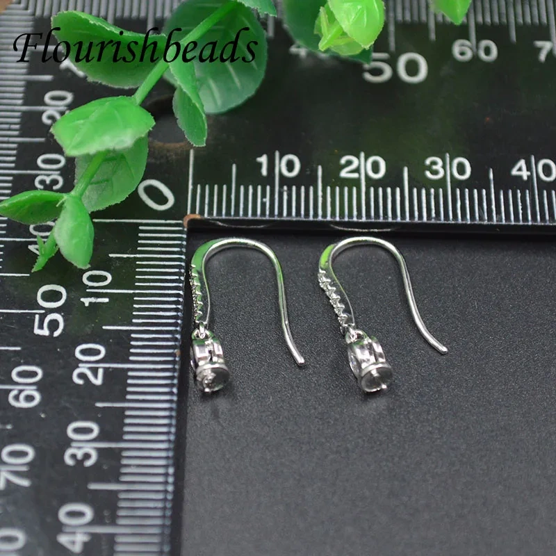 5 Pairs Hight Quanlity Rhodium Fish Wire CZ Paved Earring Hooks Pins Fit Jewelry Half Hole Beads Dangle Earrings Parts