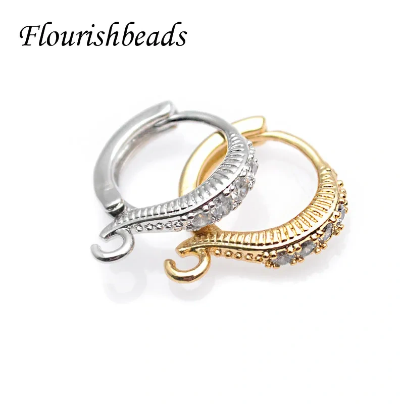 20pcs Nickle Free CZ Beas Paved Gold Plating Round Earring Hooks for Dangle Earring Jewelry Making Supplier