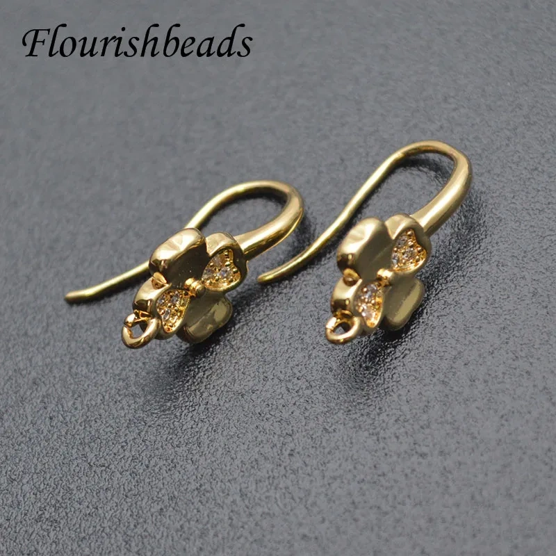 New Arrived Nickle Free CZ Beads Paved Gold Rhodium Plating Flower Shape Earring Hooks for Jewelry Making Parts 30pcs/lot