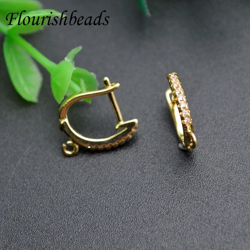 High Quality Metal Copper  CZ Paved Various Colors Earring Hooks DIY for Jewelry Making Supplier 30pcs/lot