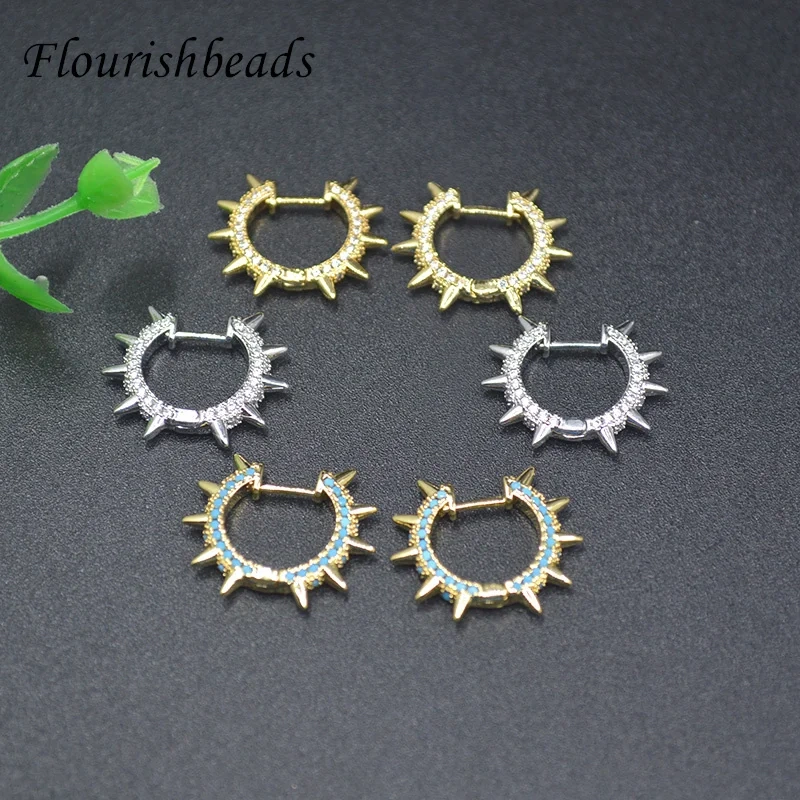 Metal Brass Gold Plated Paved Colored Zirconia Earring Hooks Hip Hop Punk Style Earrings for Party Fashion Jewelry