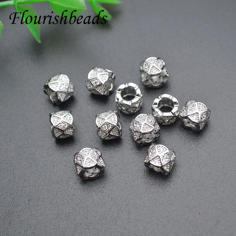 6x8mm High Quality Paved Cubic Zircon Beads 3mm Hole Cylindrical Metal Beads DIY Accessories for Jewelry Findings 30pcs/lot