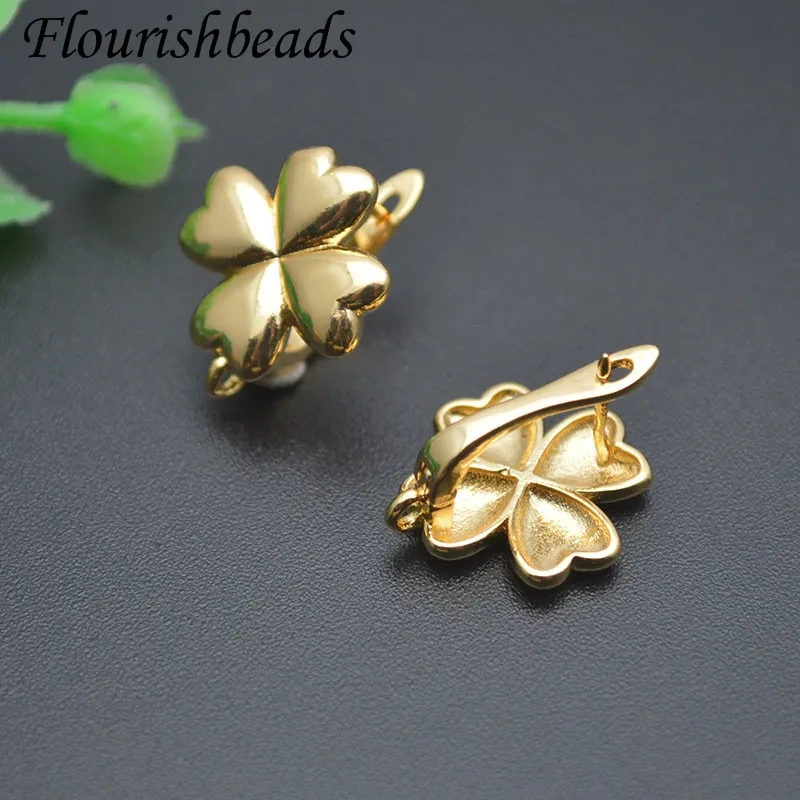 Good Quality Real Gold Plated Jewelry Findings Clover Shaped Ear Hooks for Women Handmade DIY Earrings 30pcs/lot