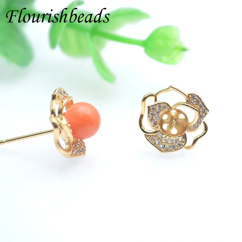 20pc Hight Quality Nickel-free Gold Color Flower Shape Earring Hooks Fit Half Hole Beads Jewelry Making Accessories