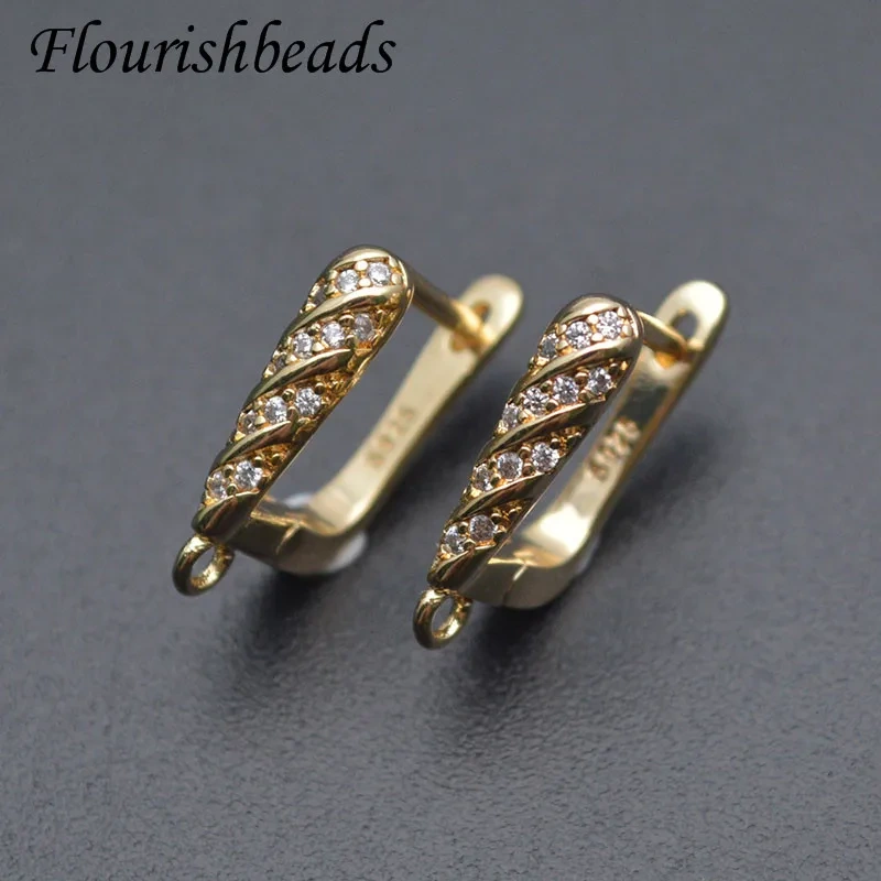 Metal Brass Gold Color Earring Hooks Paved CZ Beads Women Handmade DIY Quality Jewelry Accessories 30pcs/lot