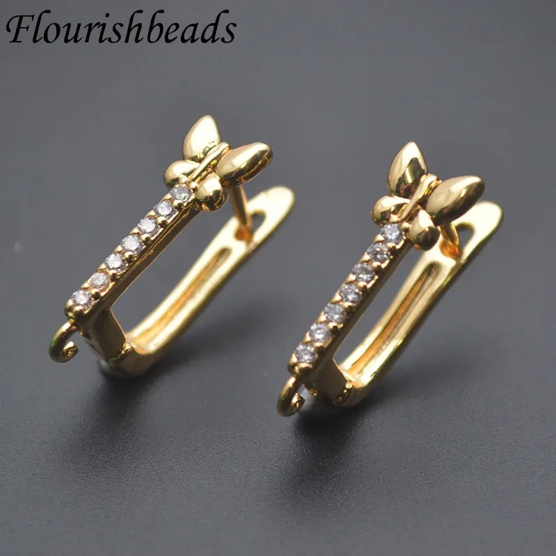 12x20mm Paved CZ Beads Gold Silver Color Earring Hooks Ear Wire Accessories for Women Earring Jewelry Making