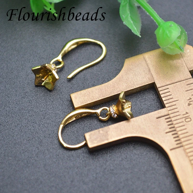 30pcs/lot  Real Gold Plating Fish Wire Earring Hooks CZ Paved Flower Pins Fit Half Hole Beads Dangle Earrings Making