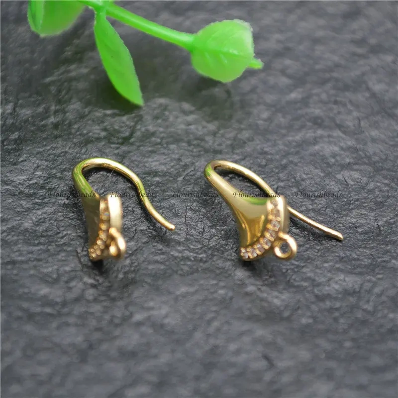Good Quality  Anti-rust Inlaid CZ Zircon Beads Metal Earrings Hooks Jewelry Findings Gold Color / Rhodium Silver Color 30pcs