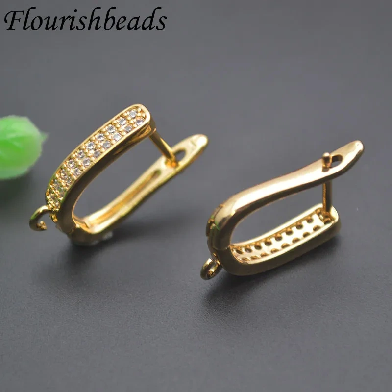 High Quality Paved Double Row Zirconia Basic Earwire Earring Hooks Accessories DIY Fashion Jewelry Making Supplies 30pcs/lot