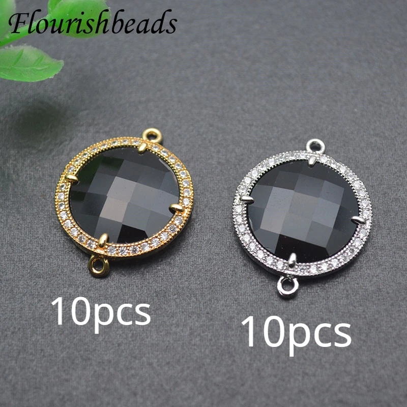 Jewelry Findings Paved CZ Beads Round Black Glass Crystal Connector DIY Necklace Bracelet Accessories