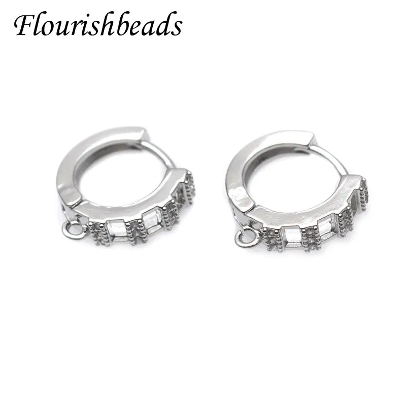 30pcs Fashion Brass CZ Beads Paved Earrings Hooks Hoops Gold Sliver Color DIY Jewelry Findings Accessories Wholesale