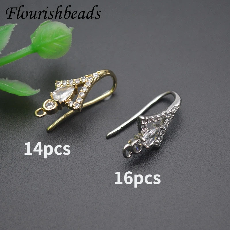 Earring Making Supplies Gold Color Paved Zircon Beads Ear Wire with Loop for Women DIY Earrings Accessories 30pcs/lot