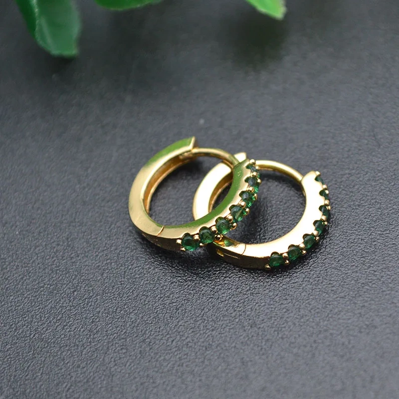 30pc Hot Selling Nickle Free Anti-fading Round Shape Metal Earring Hoops Green Zircon Beads Paved Jewelry Findings Accessories