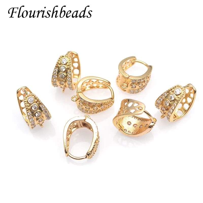 Luxury Real Gold Plated CZ Beads Paved Nickel Free Earring Hooks Clasp DIY Women Handmade Quality Jewelry Making Supplier
