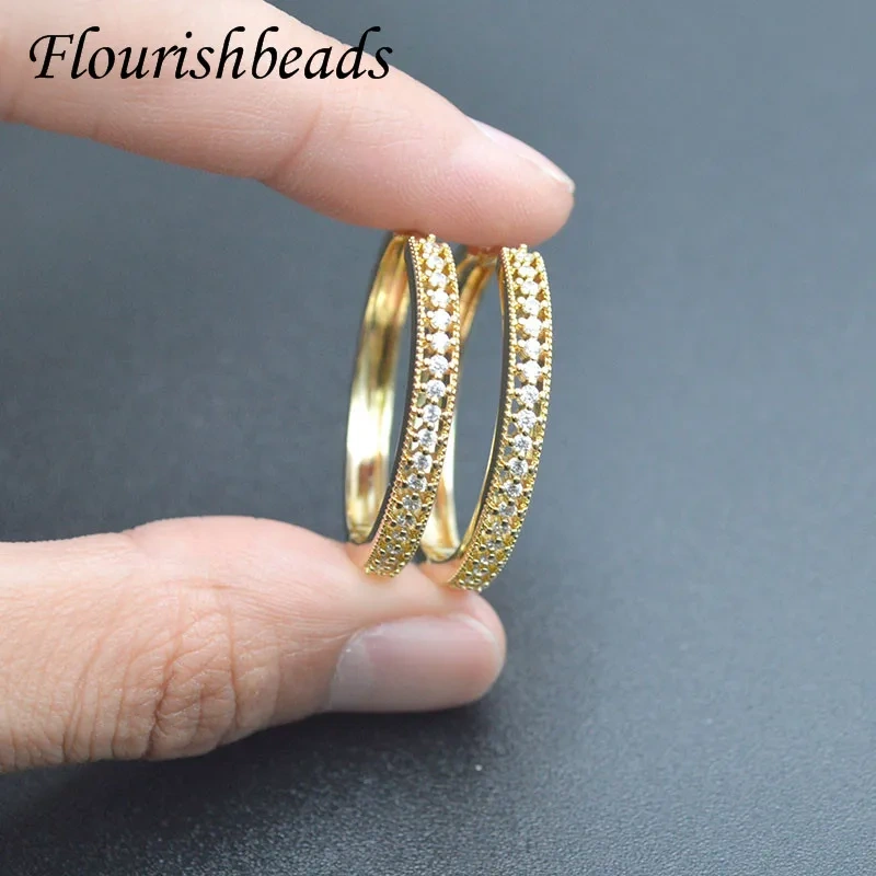 Quality Big Size 30x33mm Gold Color Real CZ Beads Paved Circle Round Earring Hoops Ear Wire Jewelry Findings Parts 20pcs/lot