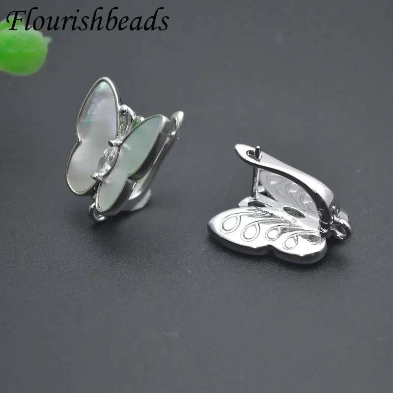 New Arrived Big Size Natural Shell Paved CZ Beads Butterfly Shaped Earring Hooks Clasp for DIY Jewelry Making Supplies 20pcs/lot