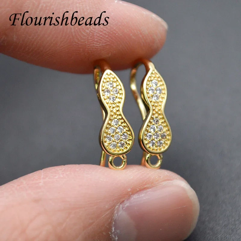 Various Shape Real Gold Plating Zircon Beads Paved Gourd Shape Earring Hooks for DIY Jewelry Making Supplier 20pcs/lot