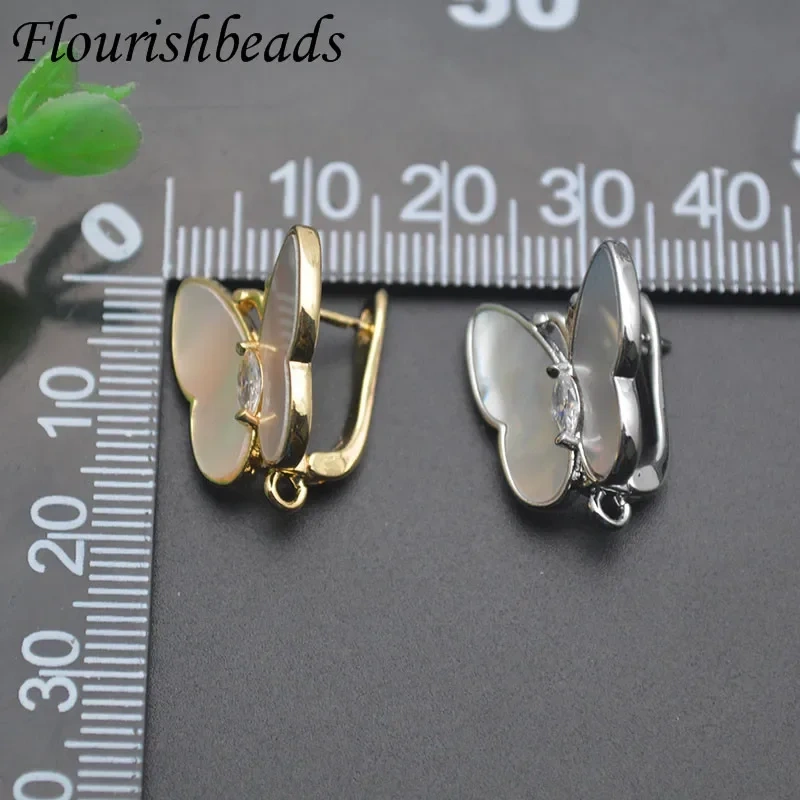 New Arrived Big Size Natural Shell Paved CZ Beads Butterfly Shaped Earring Hooks Clasp for DIY Jewelry Making Supplies 20pcs/lot