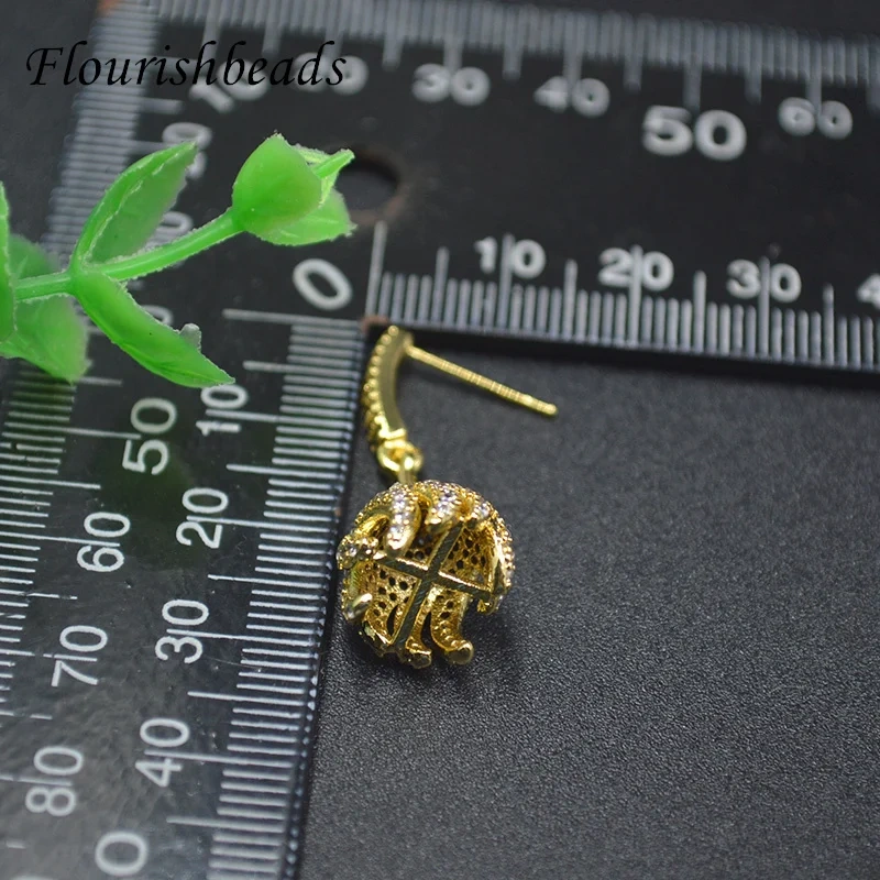High Quality Gold Silver Color Flower Dangling Ear Hook Stud Earrings CZ Beads Paved Fashion Women Nickel Free Party Jewelry