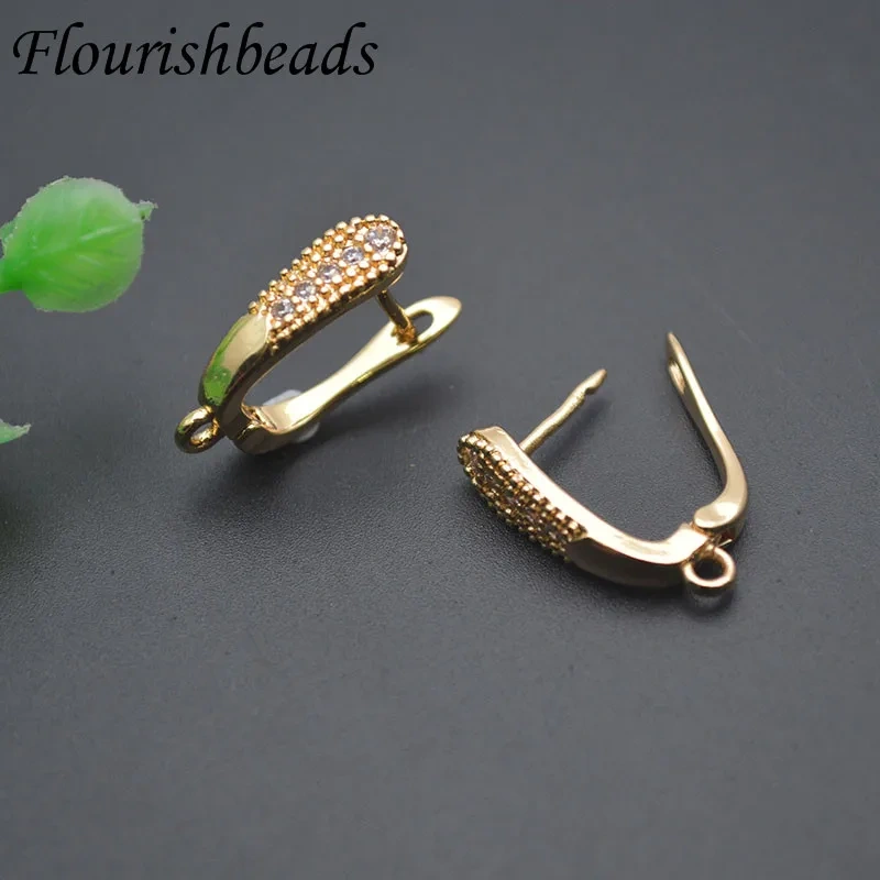 New Design Paved CZ Beads 18k Gold Earring Hooks Schwenzy Jewelry Findings for Women DIY Fashion Earrings 30pcs/lot