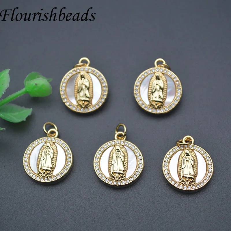 10pcs/lot Vintage Round Virgin Mary Charms Necklaces Pendant for Jewelry Making Christian Accessories