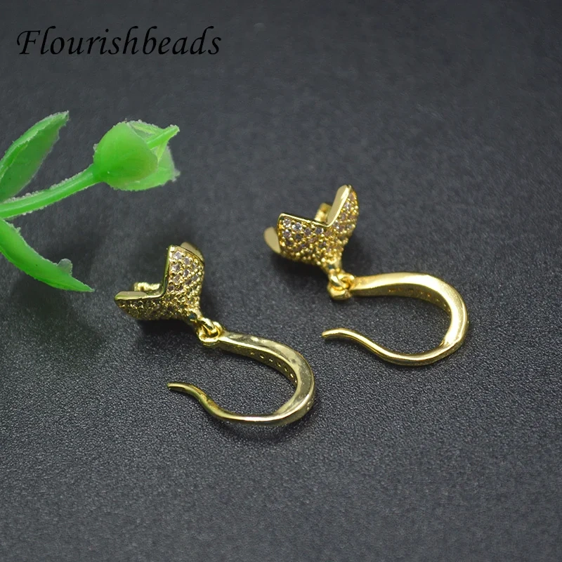 Gold Color CZ Beads Paved Anti Fading Earrings Flower Shape Layer Earrings Ear Wire  for Women Fashion Jewelry