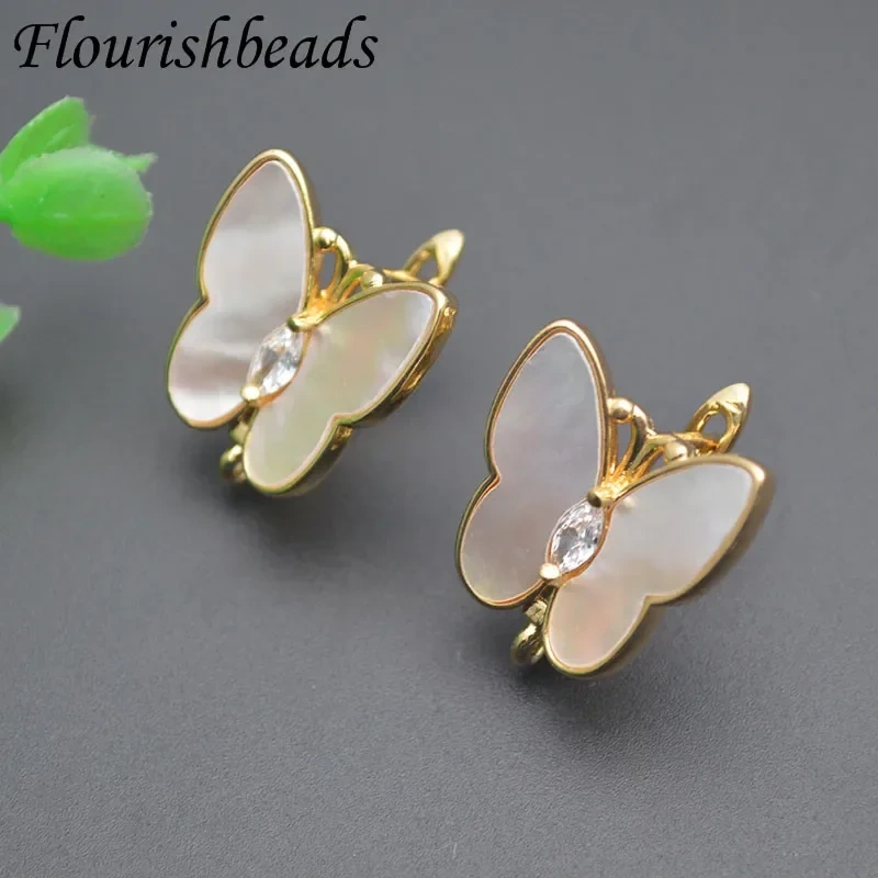 New Arrived Big Size Natural Shell Paved CZ Beads Butterfly Shaped Earring Hooks Clasp for DIY Jewelry Making Supplies 20pcs/lot