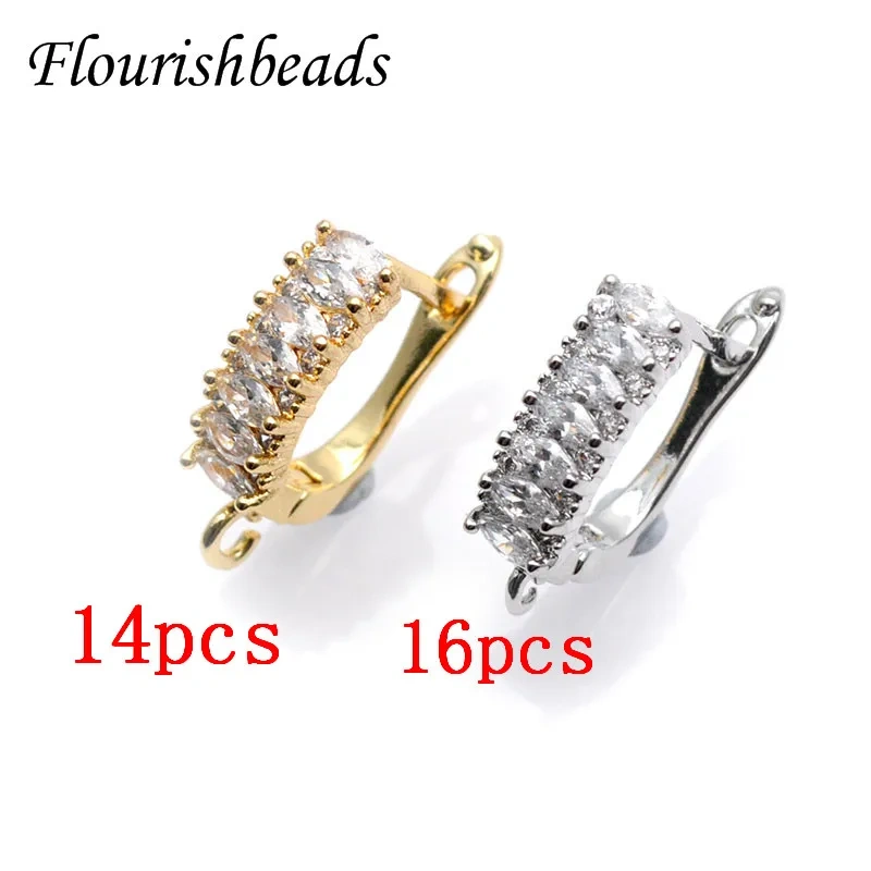 High Quality Real Gold Plating CZ Beads Paved Earring Hooks for Jewelry Making Parts Supplier 30pcs/lot