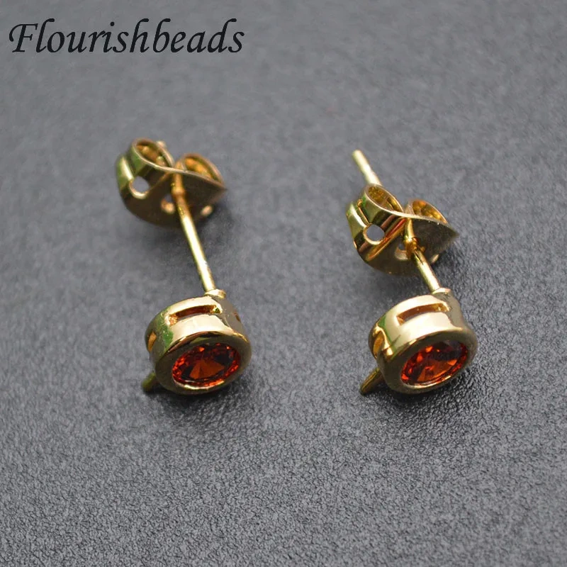 30pcs Real Gold Plating Ear Stud CZ Paved Anti-rust Metal Ear Wire DIY Earrings Fashion Jewelry Components