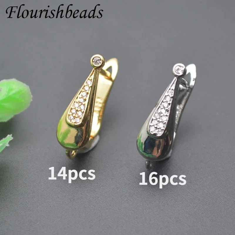 New Arrived 18k Gold Plated Paved CZ Beads Earring Hooks Earwire Accessories for Fashion Earrings Making 30pcs/lot
