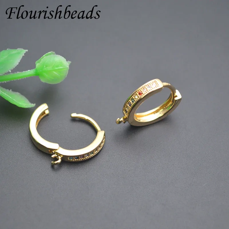 Paved Colorful Zirconia Beads Round Earring Hooks 18k Gold Color Earring Hoops for Women DIY Jewelry Making 30pcs/lot
