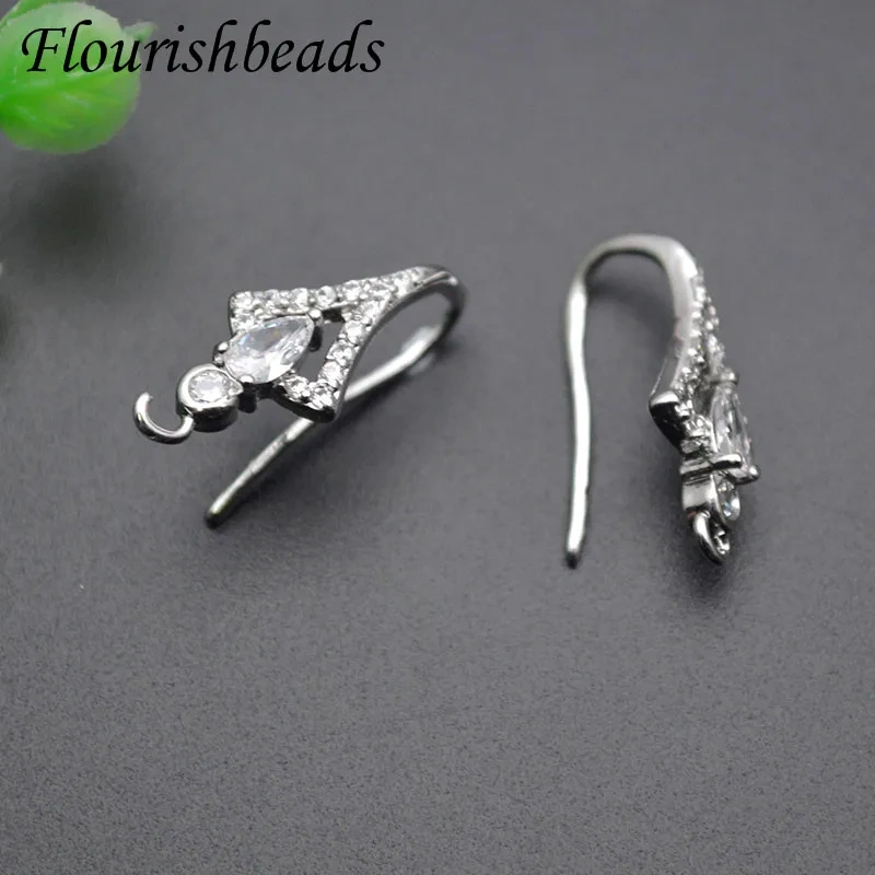 Earring Making Supplies Gold Color Paved Zircon Beads Ear Wire with Loop for Women DIY Earrings Accessories 30pcs/lot