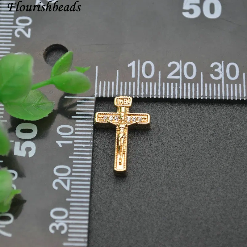 Wholesale 30pcs Paved CZ Beads Mini Religion Cross Charm Pendants Fit DIY Bracelet Necklace Earrings Jewelry Accessories