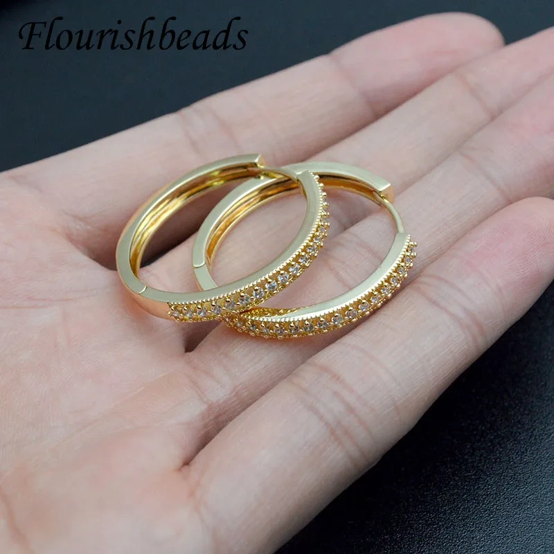 Quality Big Size 30x33mm Gold Color Real CZ Beads Paved Circle Round Earring Hoops Ear Wire Jewelry Findings Parts 20pcs/lot