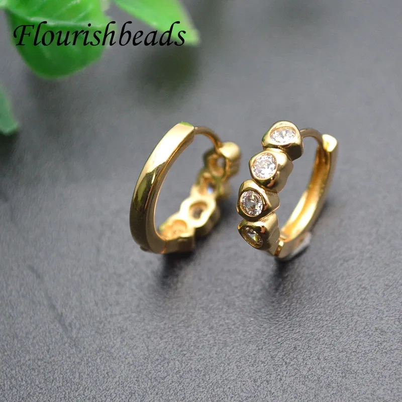 30pc Nickle Free Anti-fading Round Shape Metal Earring Hooks Zircon Beads Paved Jewelry Findings