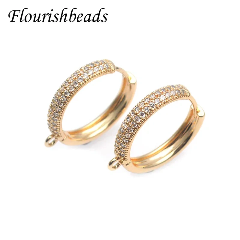 Metal Brass Gold Plated Paved CZ Beads Circle Shape Round Earring Hooks for Diy Women Handmade Jewelry Making 20pcs/lot