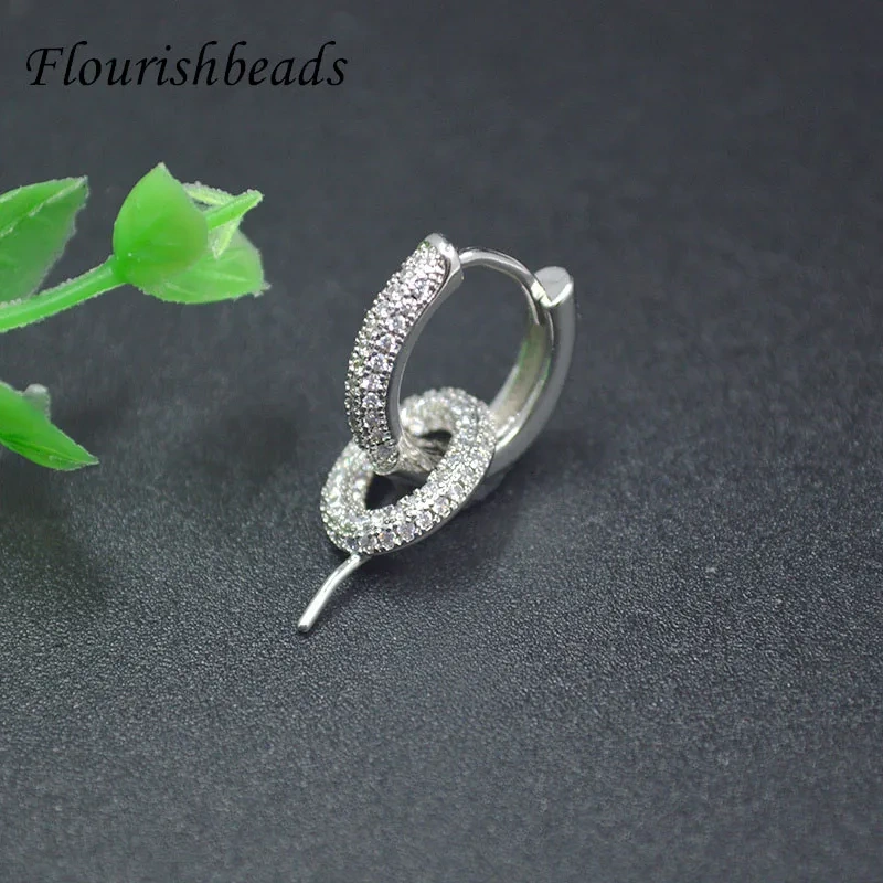 10pcs Luxury Metal Circle Shape Pin Round Earring Hooks Paved Colored CZ Beads Jewelry Findings Fit Half Hole Stones Making