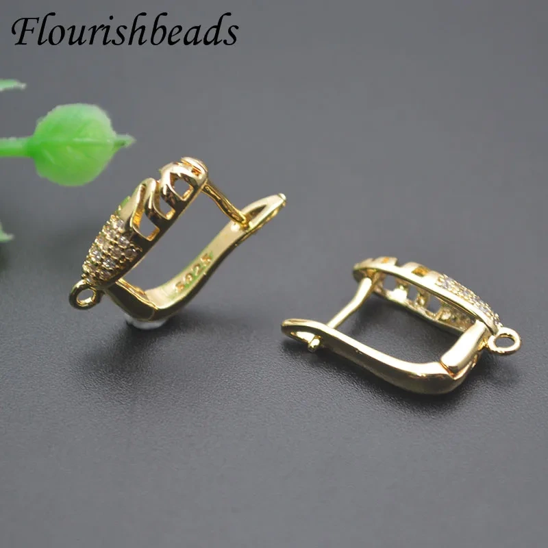 Copper Gold Plated Paved CZ Beads 18k Earring Hooks Shvenzy Ear Wire for DIY Jewelry Earrings Accessories 30pcs/lot