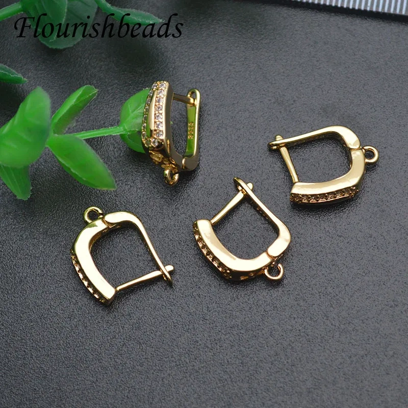 Metal Brass Gold Plated Paved Real CZ Beads Earring Hooks Clasp Schwenzy DIY Accessories Jewelry Making Supplier 30pcs/lot