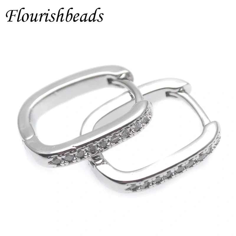 14x17mm Luxury Gold Plated Smooth CZ Beads Paved Arch Rectangle Hoop Earrings Jewelry Findings 30pcs/lot
