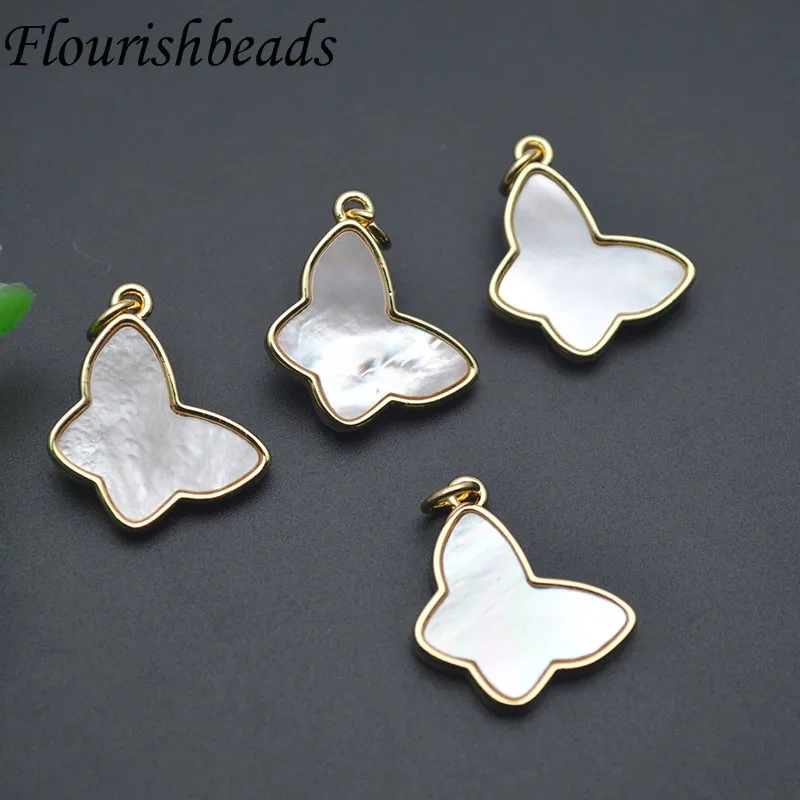 Wholesale 10pcs/lot Gold Plated Mother of Pearl White Color Butterfly Pendant Charms DIY Jewelry Making Necklace Bracelet