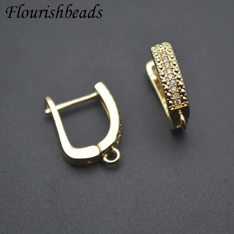 30pcs/lot Nickel Free Gold Plated Paved CZ Beads Earring Hooks Findings for Women DIY Fashion Jewery Making Earrings