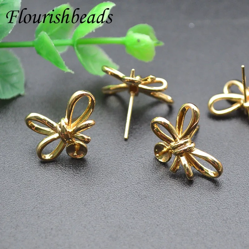 50pc Per Lot Nickel-free Gold Color Bow Knot Shape Earring Hooks Jewelry Findings Fit 6mm 8mm Half Hole Beads